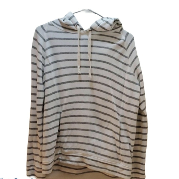 J. Crew Tops - J crew white and gray striped hoodies sweater